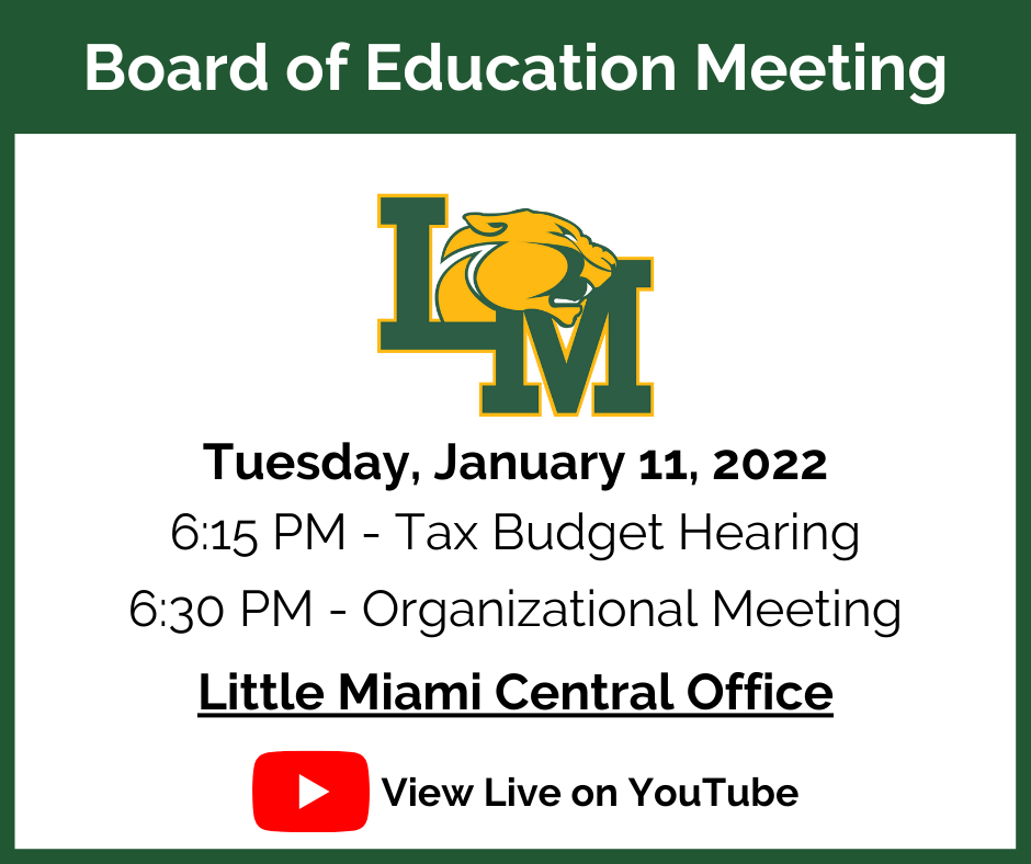lm logo with information stating January Board of Education Meeting will be on January 11th at 6:30 PM
